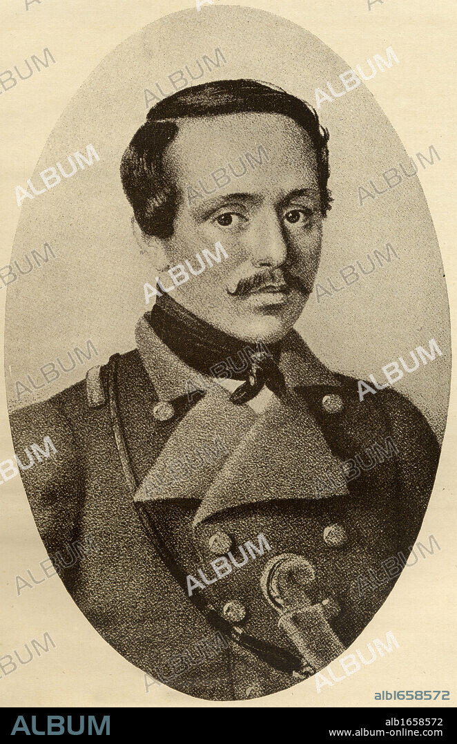 Mikhail Yuryevich Lermontov, 1814-1841. Russian poet and novelist. From the book "The Masterpiece Library of Short Stories, Russian, Volume 12'.