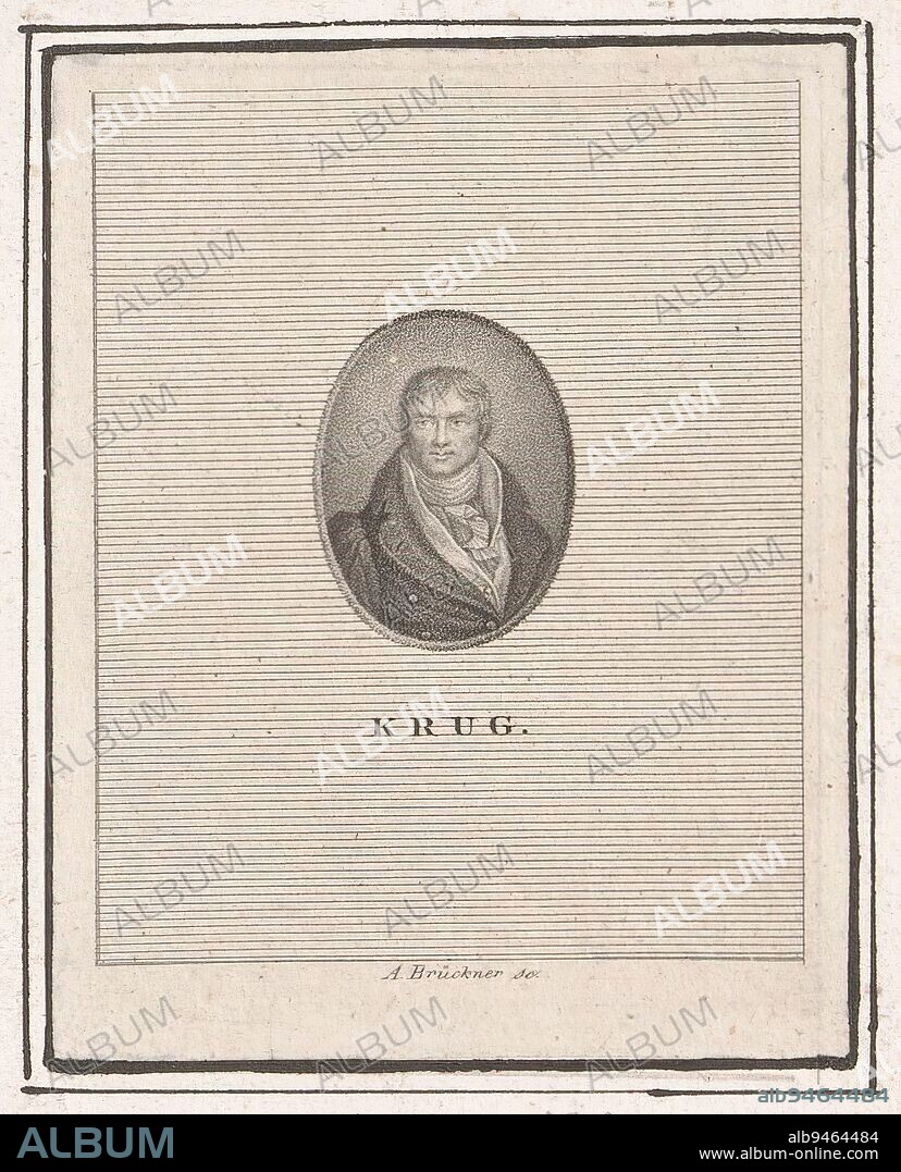 Portrait of Wilhelm Traugott Krug, Friedrich August Brückner, 1795 - 1895, print maker: Friedrich August Brückner, (mentioned on object), Germany, 1795 - 1895, paper, engraving, pen, h 136 mm - w 101 mm.