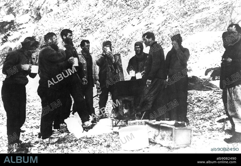 The first meal on Elephant Island. Ernest Shackleton expedition. 1916.