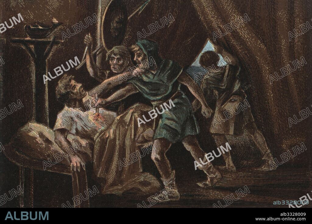 Historia de España. Asesinato de Viriato (180 ac.-139 ac.) mientras dormía traicionado por Audax, Ditalcos y Minuros a quienes Quinto Servilio Cepión había prometido grandes riquezas; según la leyenda, cuando fueron a cobrar la recompensa les fue negada con la frase "Roma no paga a traidores".