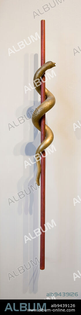 Odd Fellows ceremonial snake staff, 1856, 48 1/2 x 5 in. (123.19 x 12.7 cm), Wood, pigment, United States, 19th century.