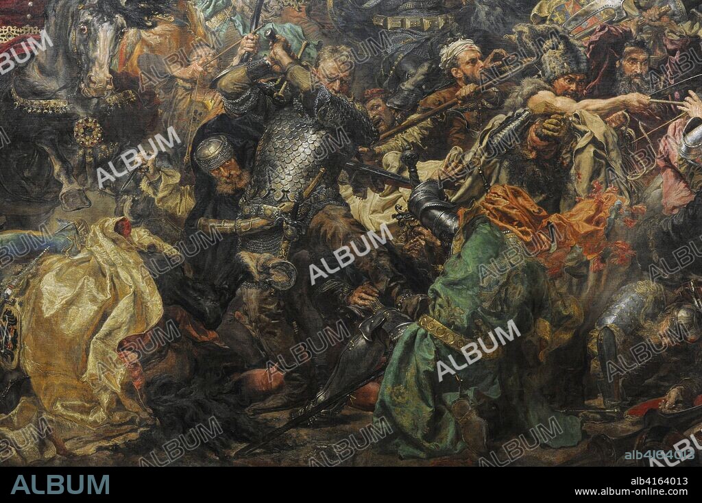 Polish-Lithuanian-Teutonic War (1409-1411). Conflict between Kingdom of Poland and Grand Duchy of Lithuania against the Teutonic Knights. Painting depicting the Battle of Grunwald (Tannenberg) (15 July, 1410), 1878, by Jan Matejko (1838-1893). Detail. National Museum. Warsaw. Poland.