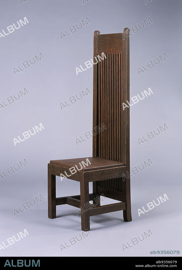 Dining Chair, from the Ward W. Willits House, Highland Park, Illinois, Frank Lloyd Wright, American, 18671959, probably John W. Ayers, American, 18501914, designed c.1903, Oak with replacement synthetic leather upholstery, Made in Chicago, Illinois, United States, North and Central America, Furniture, 56 x 17 1/16 x 18 3/16 in. (142.2 x 43.4 x 46.2 cm).