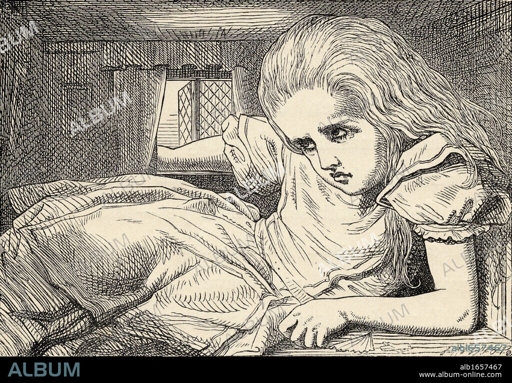 Alice Grows Too Tall for the Room Illustration by John Tenniel from the book Alices's Adventures in Wonderland by Lewis Carroll published 1891.