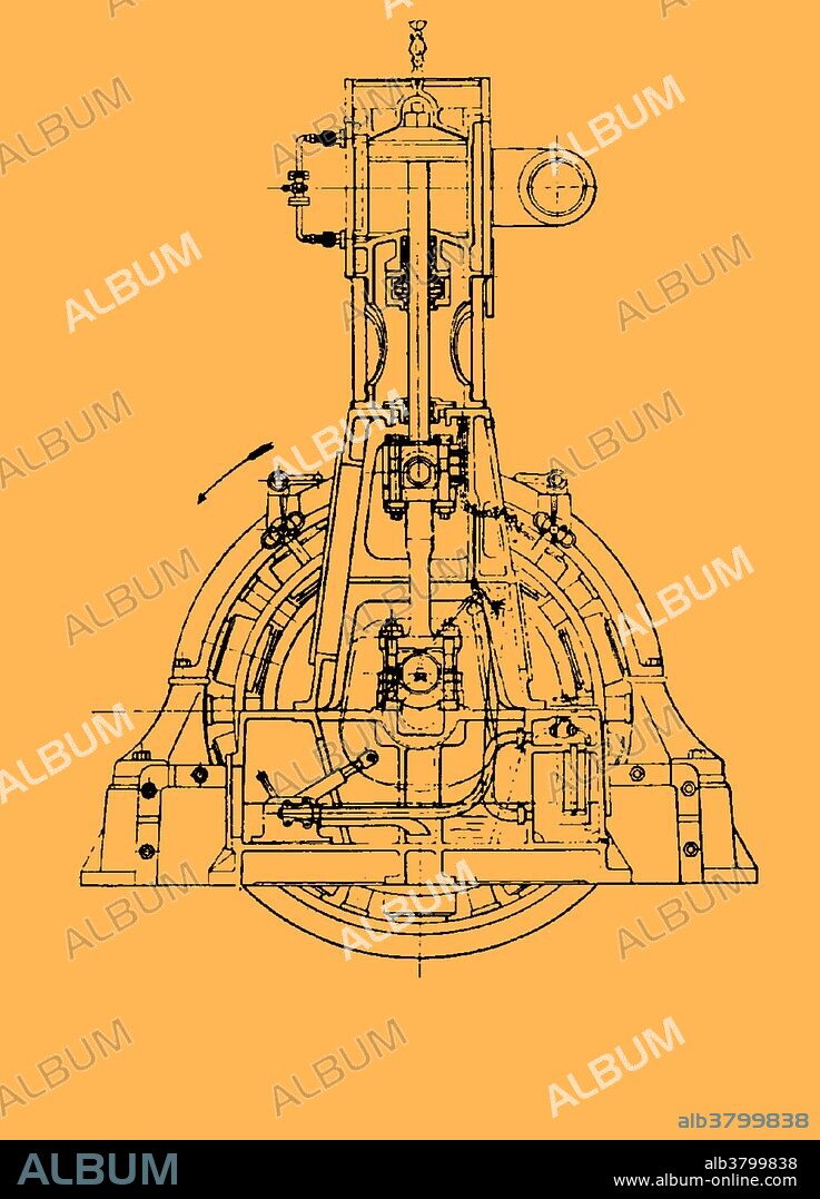 A diagram of a cross section of one of the main generating sets of the Titanic's and the Olympic's steam engines, of the White Star Line, 1911.
