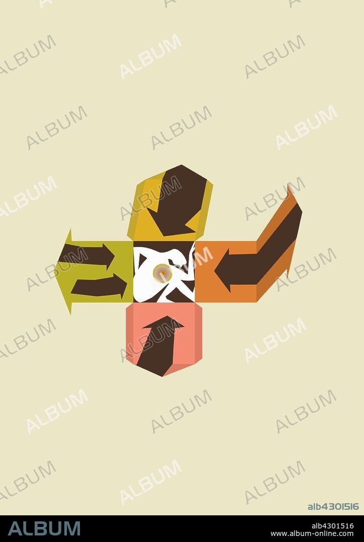 Person crouching inside box template.