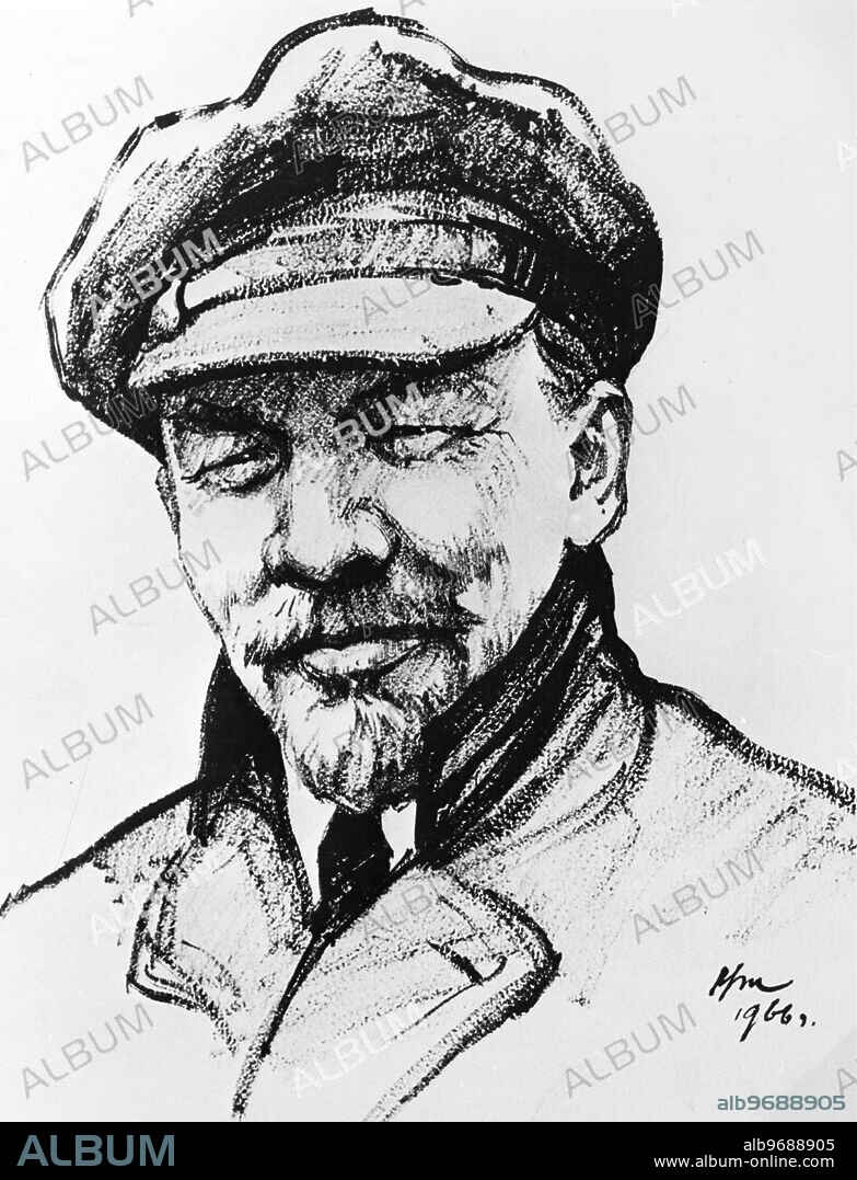 Life of Lenin. portrait drawing of Vladimir Ilyich Ulyanov (Lenin) Russian Communist Revolutionary, Politician and Political Theorist. Head of Government Soviet Union from 1922 until his death. [undated]. Supplied By: SCRSS - Society for Co-operation in Russian & Soviet Studies.