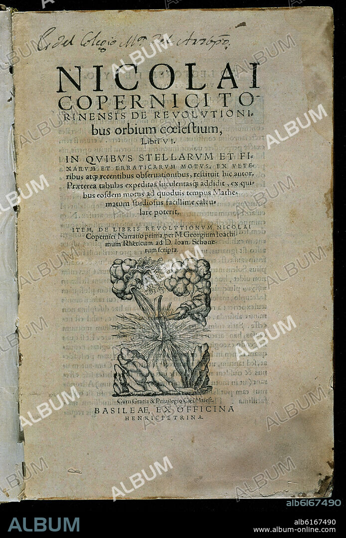 NICOLAS COPERNICO. PORTADA - SOBRE LAS REVOLUCIONES DE LOS CUERPOS CELESTES - PUBLICADO EN NUREMBERG EN 1543.