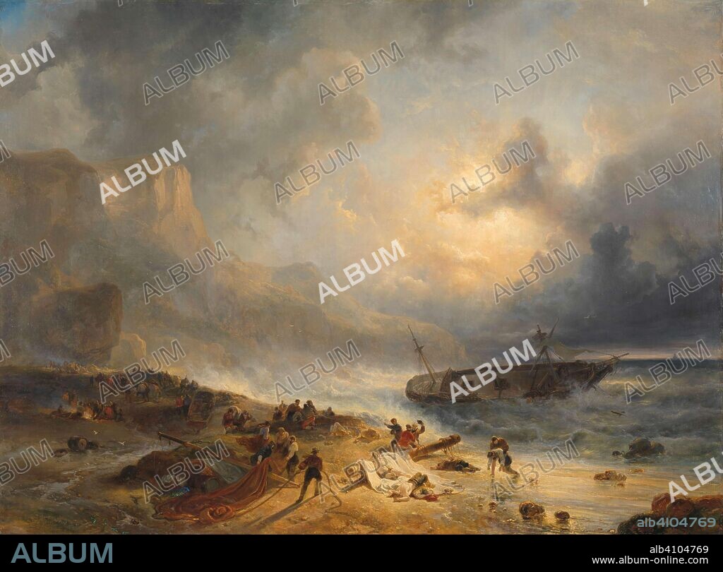 WIJNAND NUYEN (mencionado en el objeto). Shipwreck off a Rocky Coast. Schipbreuk op een rotsachtige kust. Dating: c. 1837. Measurements: h 154 cm × w 206 cm.