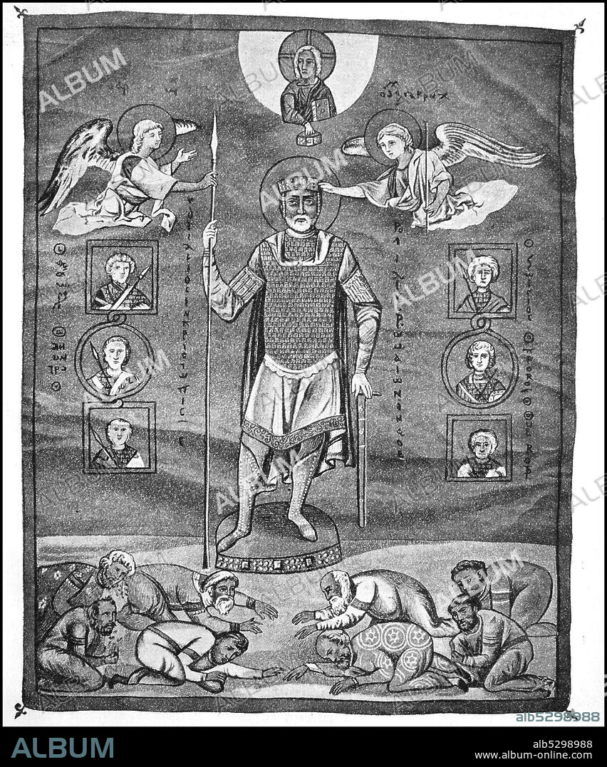 . Basil II of the Bulgarians Slayer, 958 - December 15, 1025 was 976 to 1,025 emperor of the Byzantine Empire  /  Basileios II. der Bulgarentöter,  958 - 15. Dezember 1025, war von 976 bis 1025 Kaiser des Byzantinischen Reiches, Historisch, historical, digital improved reproduction of an original from the 19th century / digitale Reproduktion einer Originalvorlage aus dem 19. Jahrhundert,.