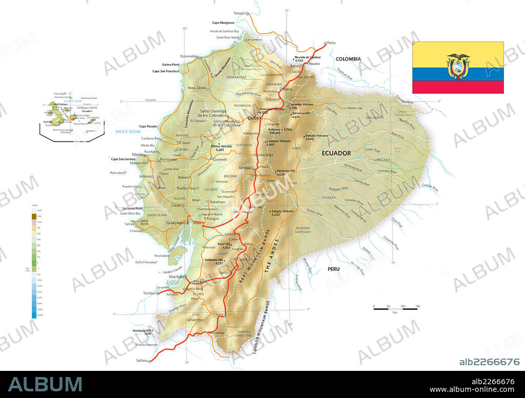 ECUADOR. Mapa físico y político de Ecuador.