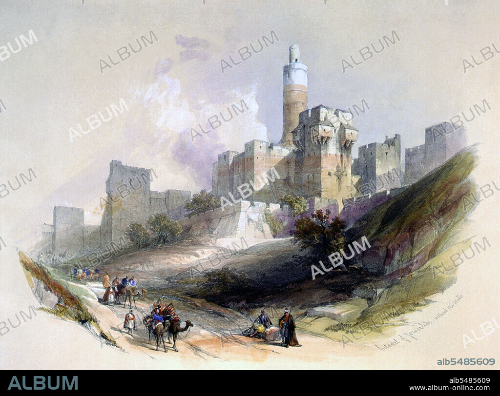 David Roberts RA (1796-1864) was a Scottish painter. He is especially known for a prolific series of detailed prints of Egypt and the Near East that he produced during the 1840s from sketches he made during long tours of the region (1838–1840). This work, and his large oil paintings of similar subjects, made him a prominent Orientalist painter. At the time of Roberts’ visit to Palestine, the country was briefly under Egyptian rule (1831—41) after Mohammed Ali had seized the Levant (Palestine, Syria, Jordan and Lebanon) from the Turkish Ottoman Empire. The Ottomans administered Palestine from Constantinople from 1516 to 1917.