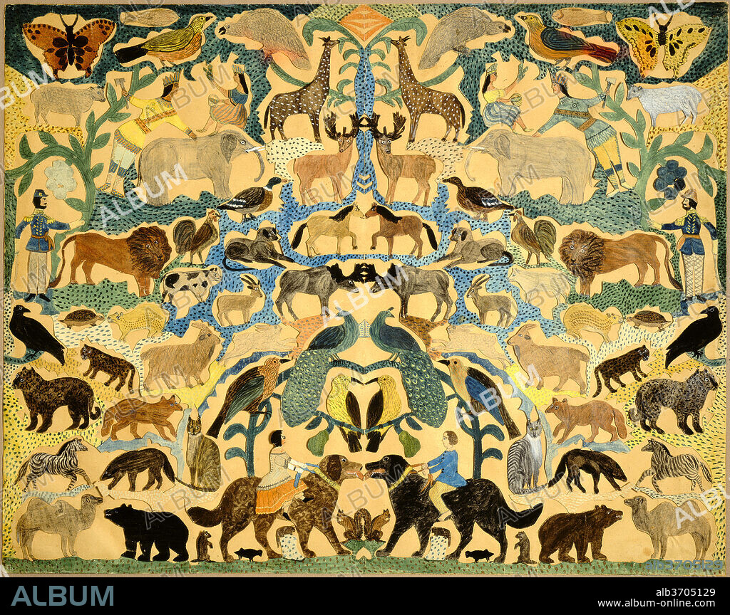 AMERICAN 19TH CENTURY. Cutout of Animals. Dated: second quarter 19th century. Dimensions: overall: 47.7 x 60.4 cm (18 3/4 x 23 3/4 in.). Medium: cut paper and watercolor.