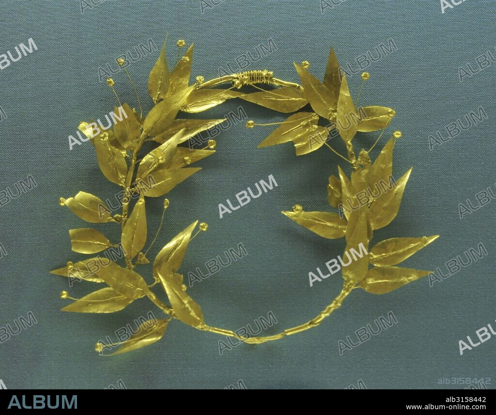 Greek Art. Wreath of myrtle with berries. Gold. Mytilene. Early Hellenistic Era. Second half of the 4th century B.C. The State Hermitage Museum. Saint Petersburg. Russia.