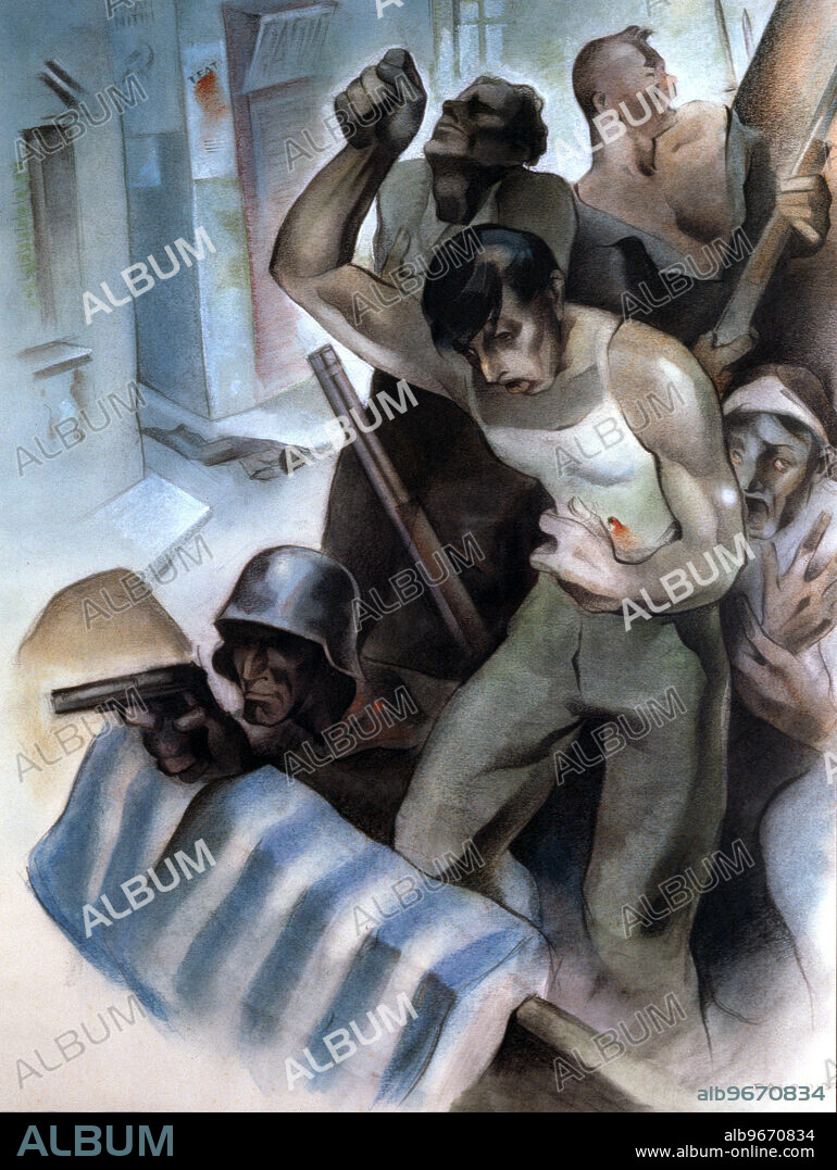 FRANCISCO RIBERA GOMEZ. RIBERA GOMEZ , FRANCISCO. PINTOR ESPAÑOL . MADRID 1907 - 1990. " BARRICADA " , OLEO. GUERRA CIVIL. ATENCION: AUTOR CONTEMPORANEO SUJETO A COPYRIGHT ©. EL CLIENTE FINAL ES RESPONSABLE DE LA GESTION DE LOS DERECHOS DE AUTOR CON LAS SOCIEDADES EXISTENTES DE GESTION DE DERECHOS O DIRECTAMENTE CON LOS ORGANISMOS TITULARES DE LOS MISMOS.