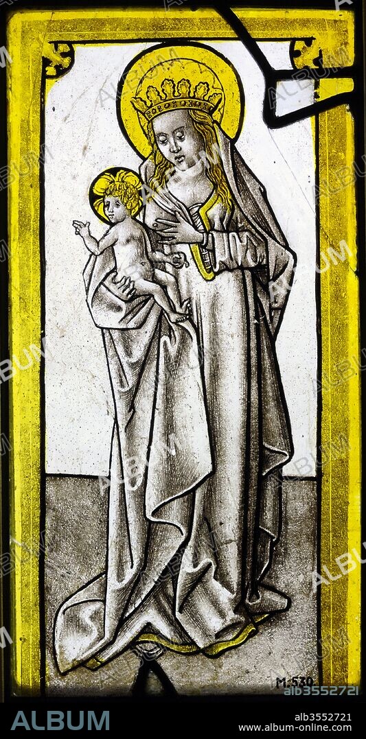 Mary and Child (Maria lactans). Stained glass. Cologne, c. 1500. Germany. Schnu_tgen Museum. Cologne, Germany.