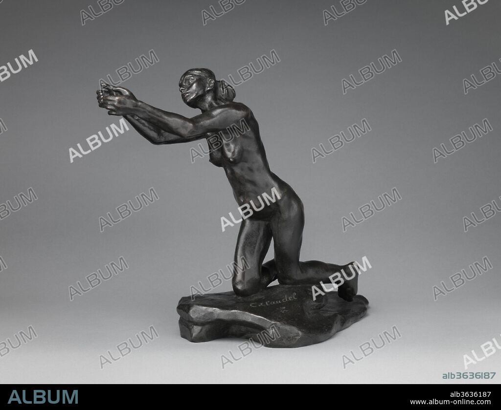 The Implorer (L'Implorante). Artist: Camille Claudel (French, Fère-en-Tardenois, Aisne 1856-1943 Villeneuve-lès-Avignon, Gard). Culture: French. Dimensions: wt. confirmed: 11 × 14 1/2 × 8 3/8 in., 11.7 lb. (27.9 × 36.8 × 21.3 cm, 5.3 kg). Founder: Cast by Eugène Blot , Paris. Date: modeled 1898, cast ca. 1905.
Camille Claudel, Rodin's most brilliant student, was consumed by her twelve-year affair with the sculptor. In this unforgettable bronze, which she modeled the year their contact ended, Claudel transforms into art the unendurable tensions between sex, love, and creative passion that characterized her relationship with Rodin.