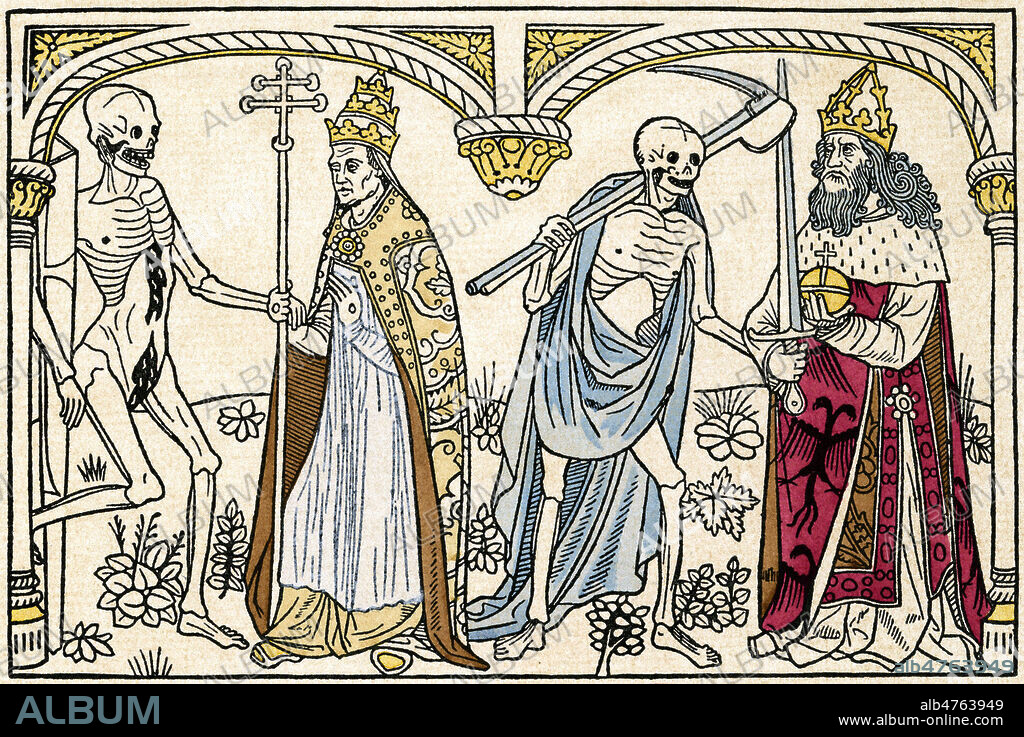 Le pape et Lempereur. Fac simile d'une illustration publiee dans l'ouvrage La Danse Macabre Nouvelle par Guyot MARCHANT en 1491. Credit : Coll. Jonas/KHARBINE-TAPABOR.
