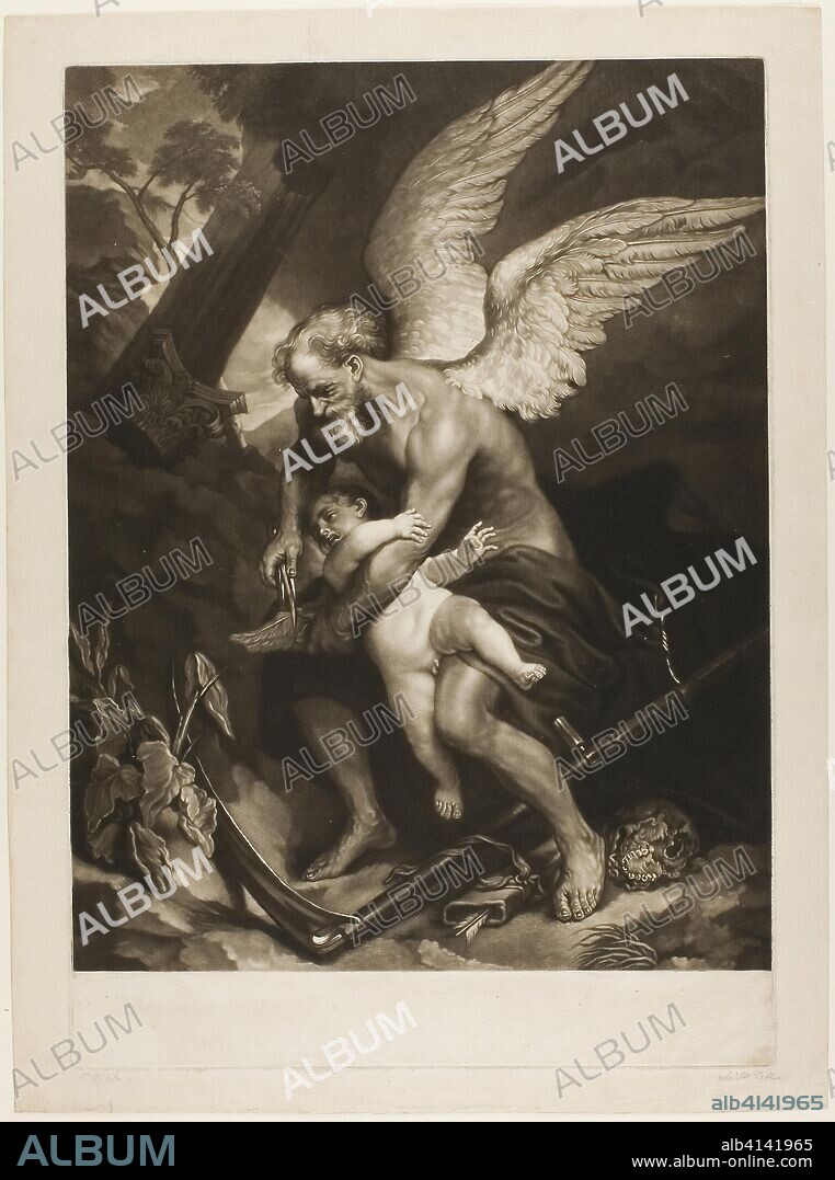 JAMES MACARDELL. Time Clipping the Wings of Love. James McArdell (Irish, c. 1728-1765); after Anthony van Dyck (Flemish, 1599-1641). Date: 1760-1770. Dimensions: 458 x 352 mm (image); 508 x 354 mm (plate); 556 x 412 mm (sheet). Mezzotint on ivory laid paper. Origin: Ireland.