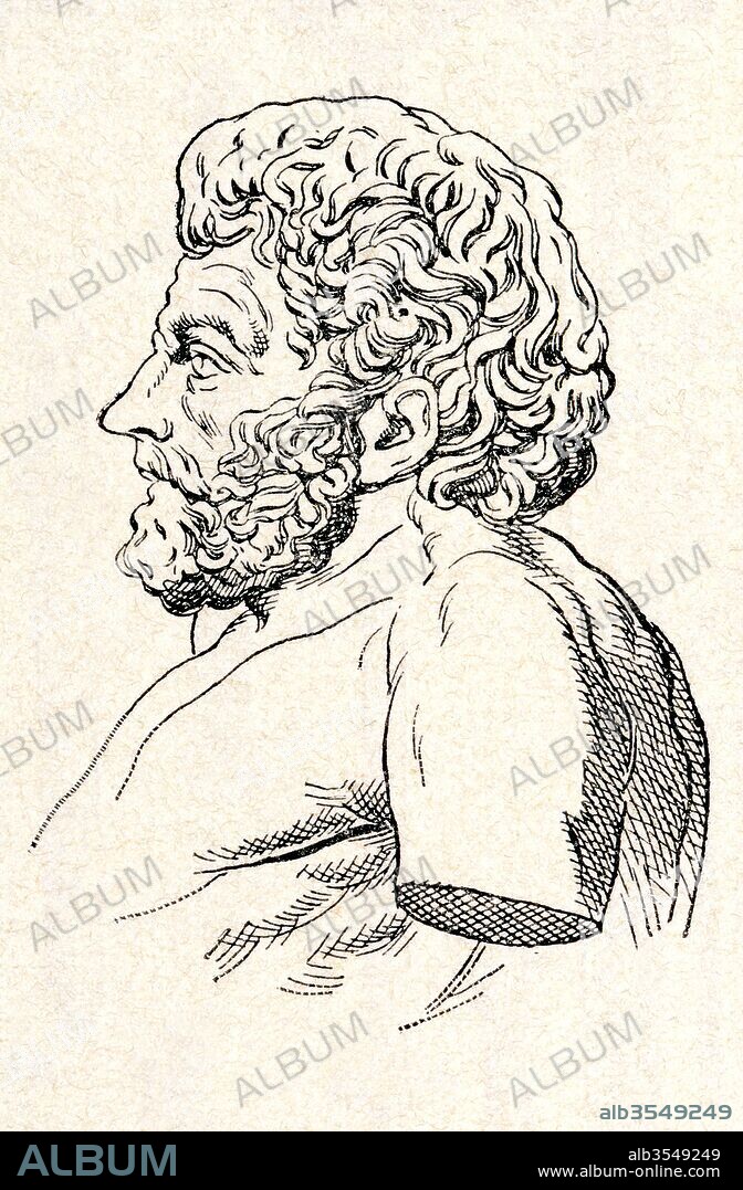 Aesop, c. 620 – 564 BC. Ancient Greek fabulist or story teller. From Enciclopedia Ilustrada Segui, published c. 1900.