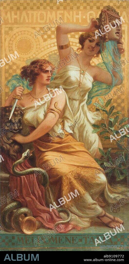 Giuseppe Mazzei/ Melponeme y Talia. Óleo sobre lienzo, 213 x 108,5 cm, colección privada.