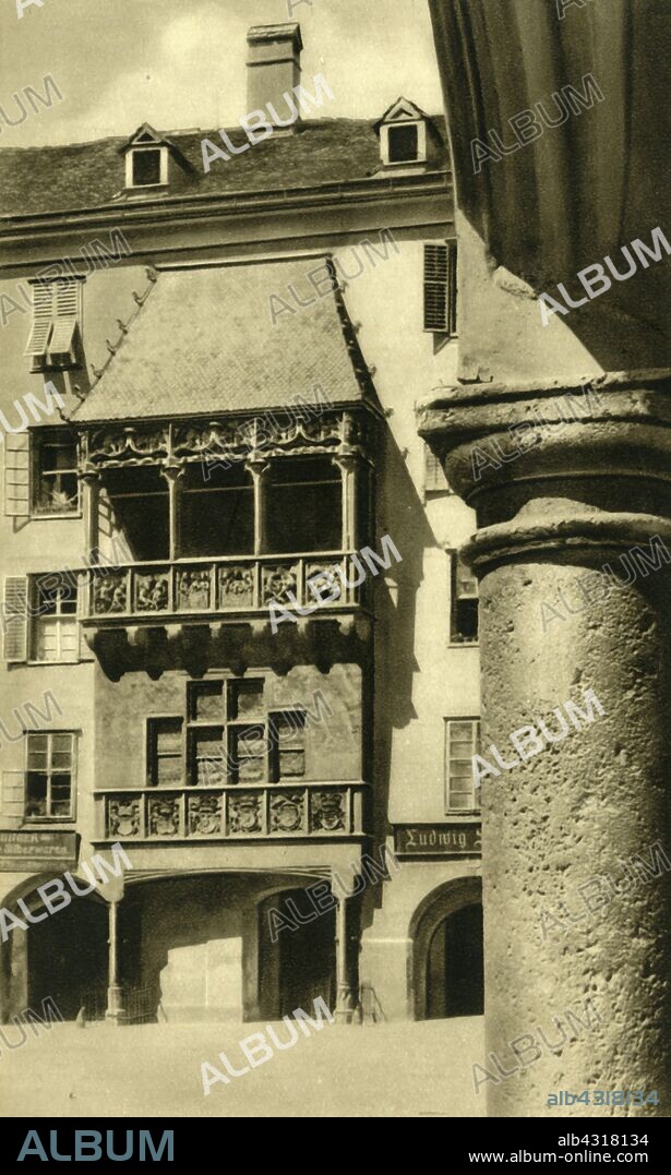 The Goldenes Dachl, Innsbruck, Tyrol, Austria, c1935. The Goldenes Dachl (Golden Roof) is a landmark building in the Old Town (Altstadt). Completed in 1500, the roof was decorated with 2,657 fire-gilded copper tiles for Emperor Maximilian I to mark his wedding to Bianca Maria Sforza. From "Österreich - Land Und Volk", (Austria, Land and People). [R. Lechner (Wilhelm Müller), Vienna, c1935].
