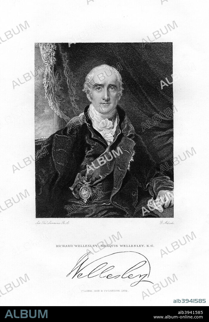 Richard Colley Wesley, later Wellesley, 1st Marquess Wellesley, 1829. The Marquess (1760-1842) was the brother of Arthur Wellesley, 1st Duke of Wellington. He was a colonial administrator in India, and was involved in the Napoleonic Wars.
