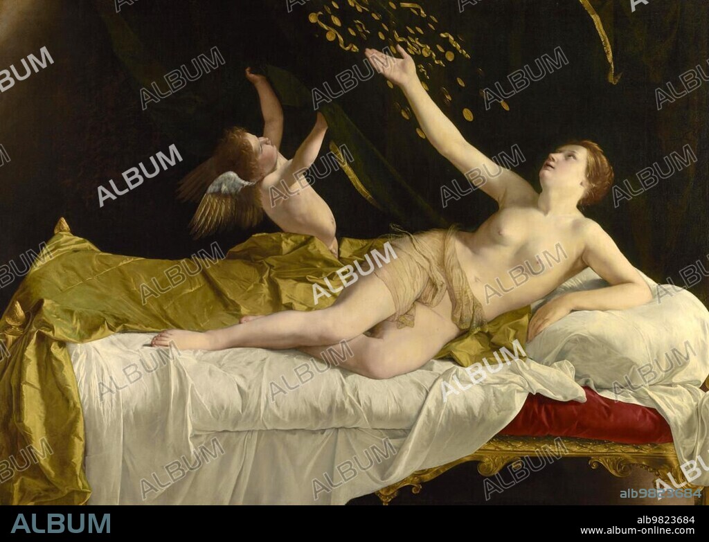 Danaë and the Golden Shower, Golden Rain, Danae, in Greek mythology the daughter of Acrisius, mistress of Zeus, Painting by Orazio Gentileschi, Historical, digitally restored reproduction from a 19th century original