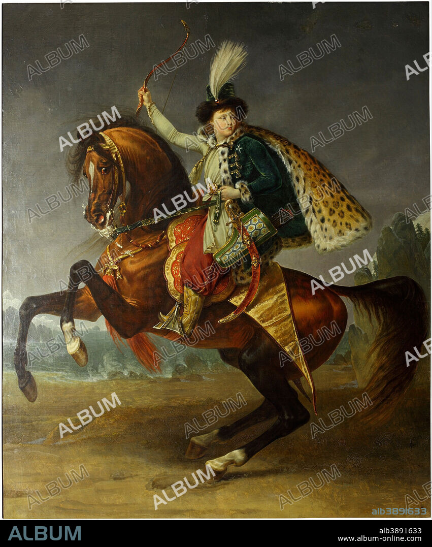 ANTOINE-JEAN GROS. Equestrian portrait of prince Boris Yusupov. Date/Period: 1809. Painting. Oil on canvas. Height: 321 cm (10.5 ft); Width: 266 cm (104.7 in).