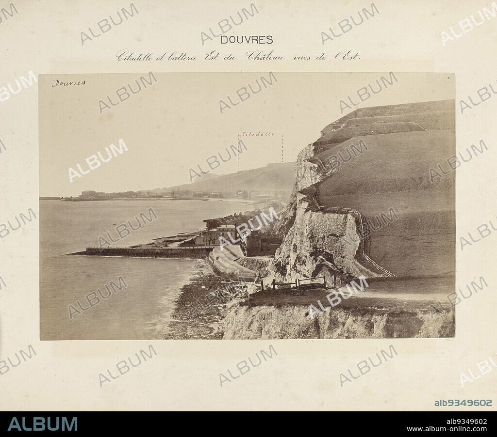 View of Dover and the chalk cliffs, Angleterre. Défense des côtes. Reconaissance de 1891. Photographies (series title), Photograph from an album of 35 topographical photographs of British coastal towns, on which military defences are indicated in pen by a French soldier., anonymous, Great Britain, 1891, paper, albumen print, height 187 mm × width 292 mm.