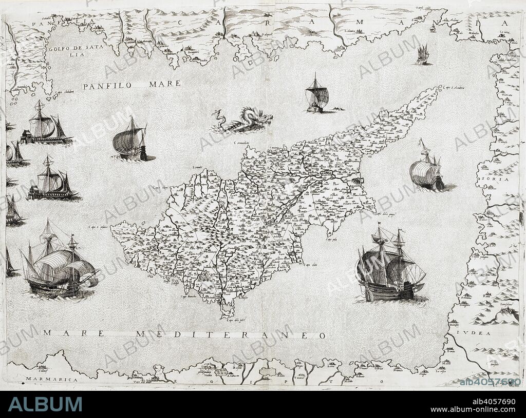 GIACOMO FRANCO. A map of Cyprus. Isola di Cipro. [Venice?], [ca. 1570-1571]. Source: Maps K.Top.114.75.