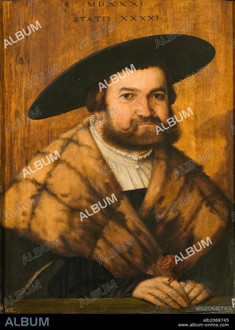 CHRISTOPH AMBERGER. Cristoph Amberger / 'The Goldsmith of Augsburg, Jörg Zörer, at the age of 41', 1531, German School, Oil on panel, 78 cm x 51 cm, P02183.