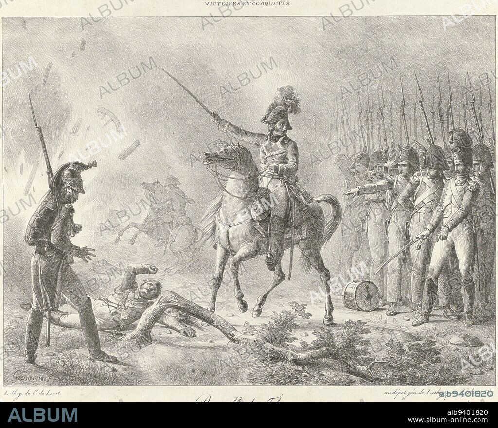Determination of the French troops in the battle of Fleurus, 26 June 1794, Battle of Fleurus, 1794 Victoires et Conquetes Bataille de Fleurus , print maker: François Grenier, (mentioned on object), printer: Charles Philibert de, Comte de Lasteyrie du Saillant, (mentioned on object), print maker: France, printer: Paris, 1819, paper, h 348 mm × w 440 mm.