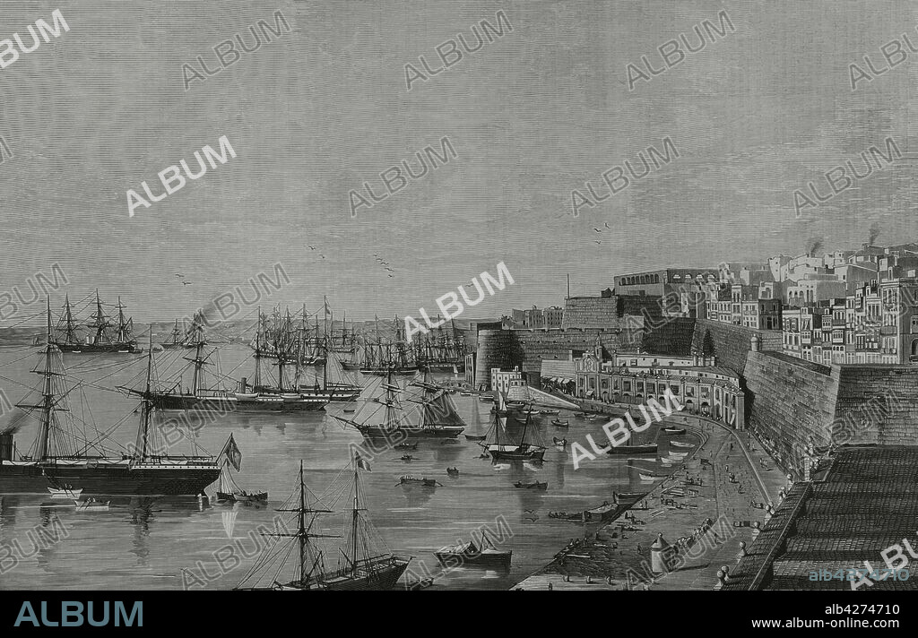 EUGENIO VELA (D. 1895). SPANISH ENGRAVER.. La Isla de Malta. Importante estación militar y sanitaria. Vista del puerto interior. Dibujo por A. de Caula. Grabado por Vela. La Ilustración Española y Americana, 15 de septiembre de 1882.