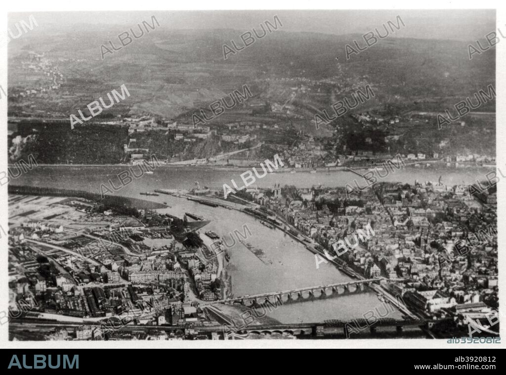 Aerial view of Koblenz, Rhine-Palantinate, Germany, from a Zeppelin, c1931 (1933). A photograph from Zeppelin-Weltfahrten, Vom ersten Luftschiff 1899 bis zu den Fahrten des LZ127 Graf Zeppelin 1932, Dresden, 1933.