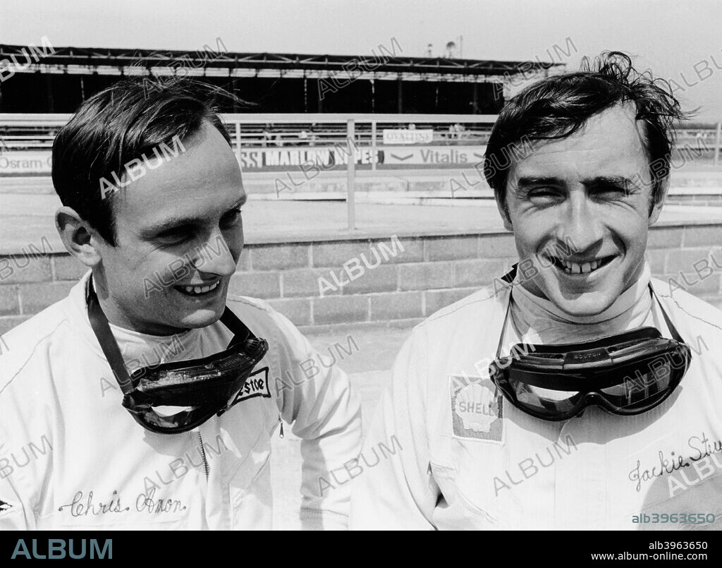 Jackie Stewart and Chris Amon, 1967. Scottish motor racing driver Jackie Stewart began his Formula 1 career in 1965, winning the Italian Grand Prix in his debut season. In a career lasting until 1973, he won a then record 27 Grands Prix, as well as three World Drivers' Championships, in 1969, 1971 and 1973. After suffering a serious accident in 1966, Stewart became a prominent campaigner for improved safety in motor racing. In 1997 he returned to Formula 1 as owner of his own team. New Zealander Chris Amon drove in 108 Grands Prix between 1963 and 1976, with his best finishes being second on three occasions.