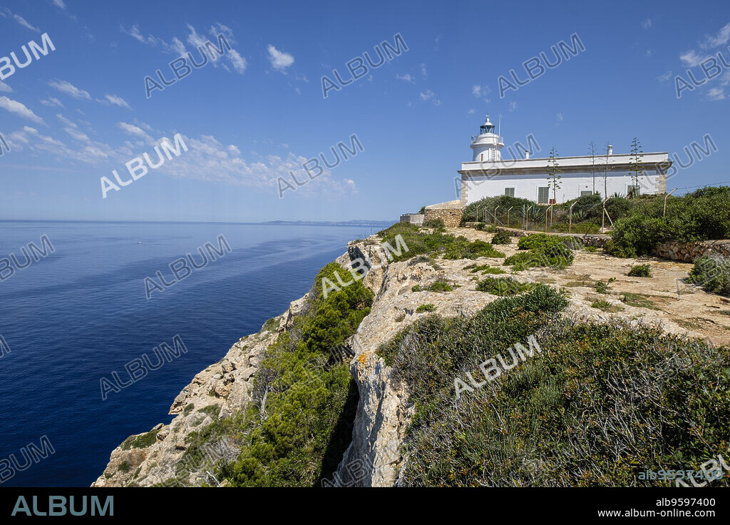 Cap Blanc lighthouse, Llucmajor, Mallorca, Balearic Islands, Spain.