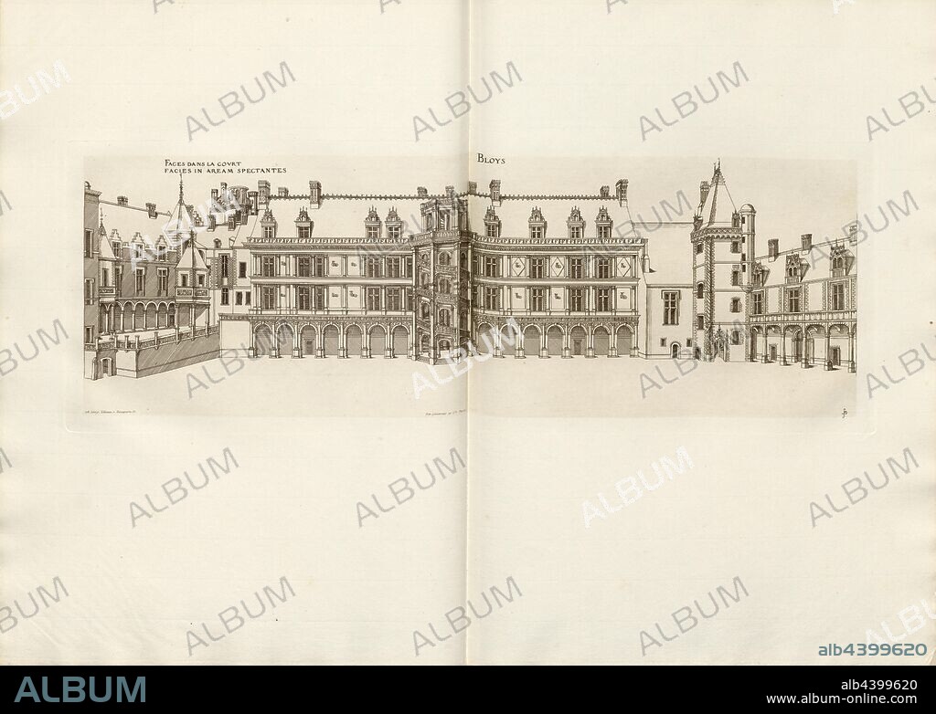Blois. Faces in the court, Château de Blois in France, Signed: FD; Imp. Lemercier et Cie, A. Lévy (ed.), Fig. 6, Cerceau, Jacques Androuet du (del.); Faure-Dujarric, Pierre-Lucien (sc.); Lemercier (imp.); Levy, A. (ed.), 1868, Jacques Androuet du Cerceau; Hippolyte A. Destailleur: Les plus excellents bastiments de France. Paris: A. Lévy, Libraire-Editeur, M DCCC LXVIII - M DCCC LXX. [1868-1870].