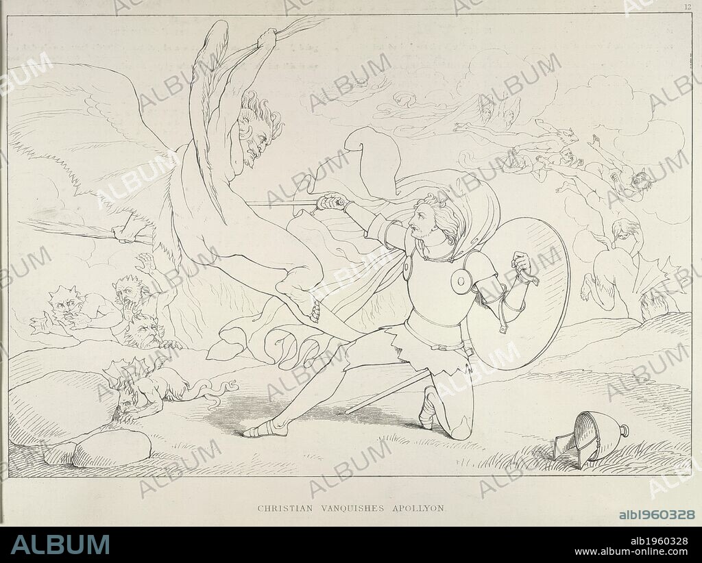 JOHN BUNYAN. Christian vanquishes Apollyon. [The Pilgrim's Progress, from this world to that which is to come, etc. [With illustrations.]]. M. M. Holloway: London, 1844. Source: 1871.c.22, between 30-31.