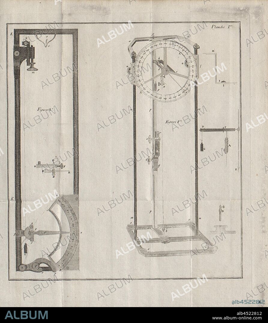 Hygrometer, Illustration of a hygrometer from the 18th century, planche 1ere, after p. 524, Horace Bénédict de Saussure: Essais sur l'hygrométrie. Neuchâtel: chez Samuel Fauche', 1783.