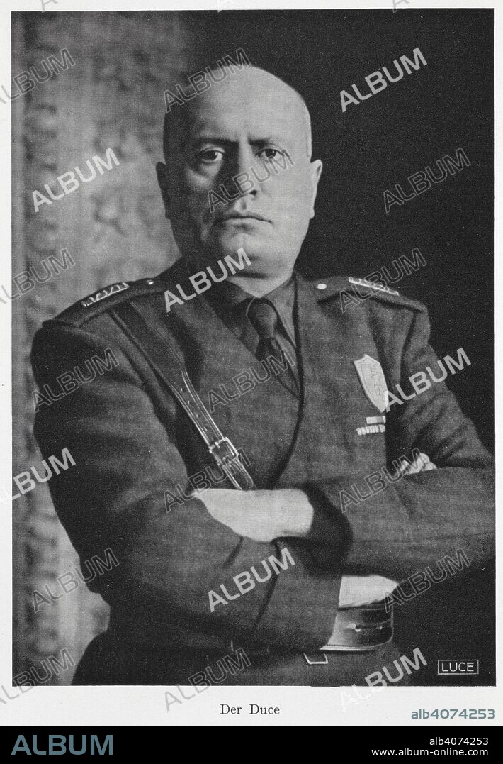 ADOLF DRESLER. Portrait of Benito Mussolini (1883 â€“1945). Italian politician and leader of the National Fascist Party. In 1926 Mussolini seized total power as dictator and ruled Italy as Il Duce ("the leader") from 1930 to 1943. Mussolini als Journalist ... Zweite, vermehrte und verbesserte Auflage. [With a portrait.]. Essen, 1939. Source: 10643.h.33 frontispiece.
