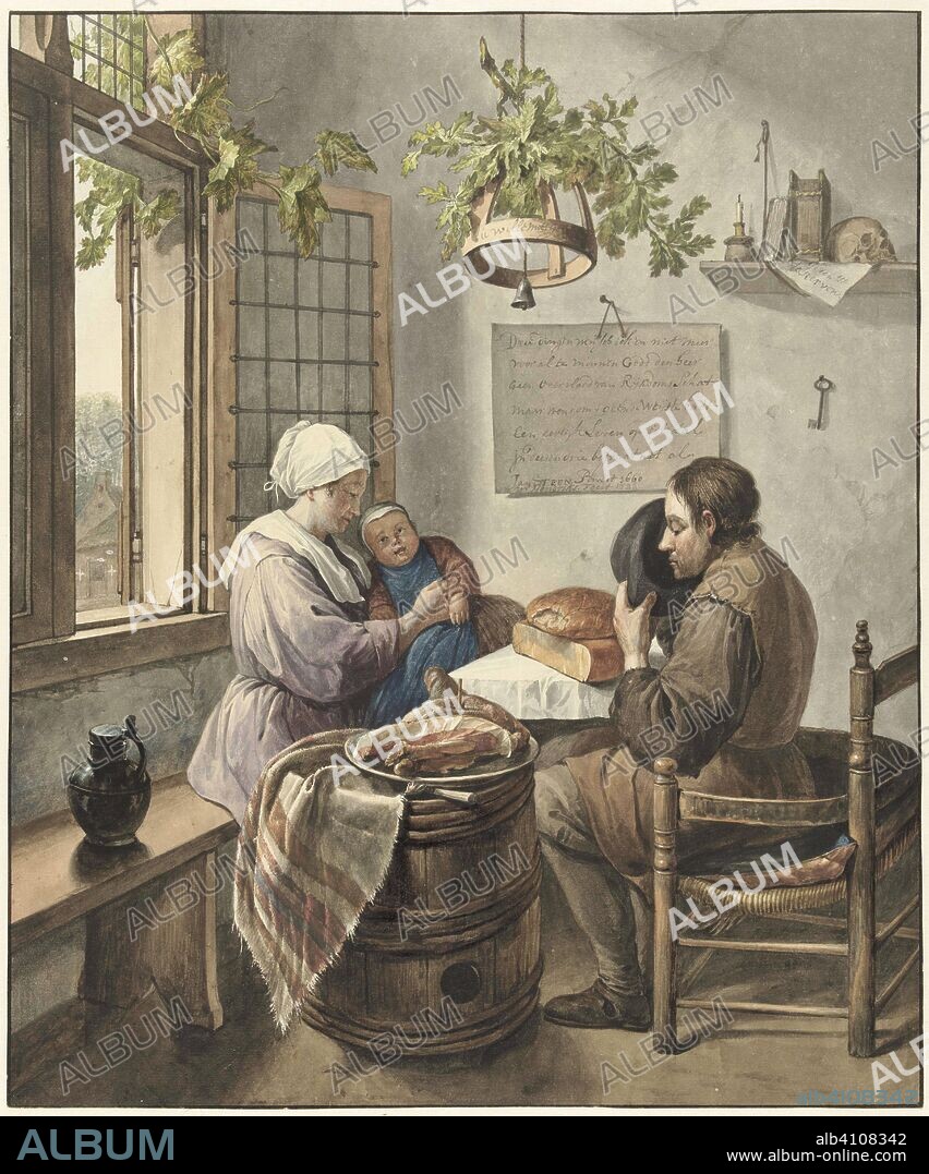 The prayer before the meal. Draughtsman: Wybrand Hendriks. After Jan Havicksz. Steen. Dating: 1786. Measurements: h 380 mm × w 318 mm.