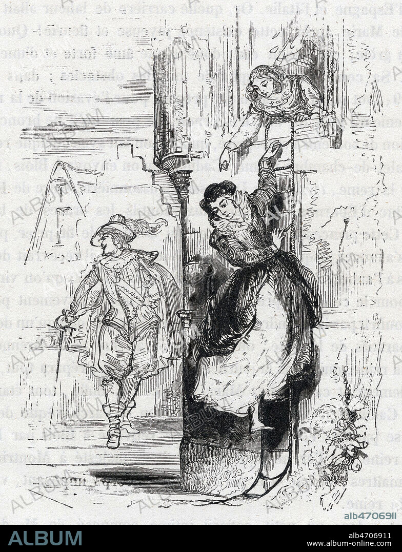 Evasion de MARIE de MEDICIS (1573-1642) du chateau de Blois ou LOUIS XIII son fils la retenait prisonniere Illustration de 1843 par Adolphe ROUERGUE (19 s.) pour La Loire historique de Georges TOUCHARD-LAFOSSE (1780-1847). Credit : Collection Jonas/Kharbine-Tapabor.
