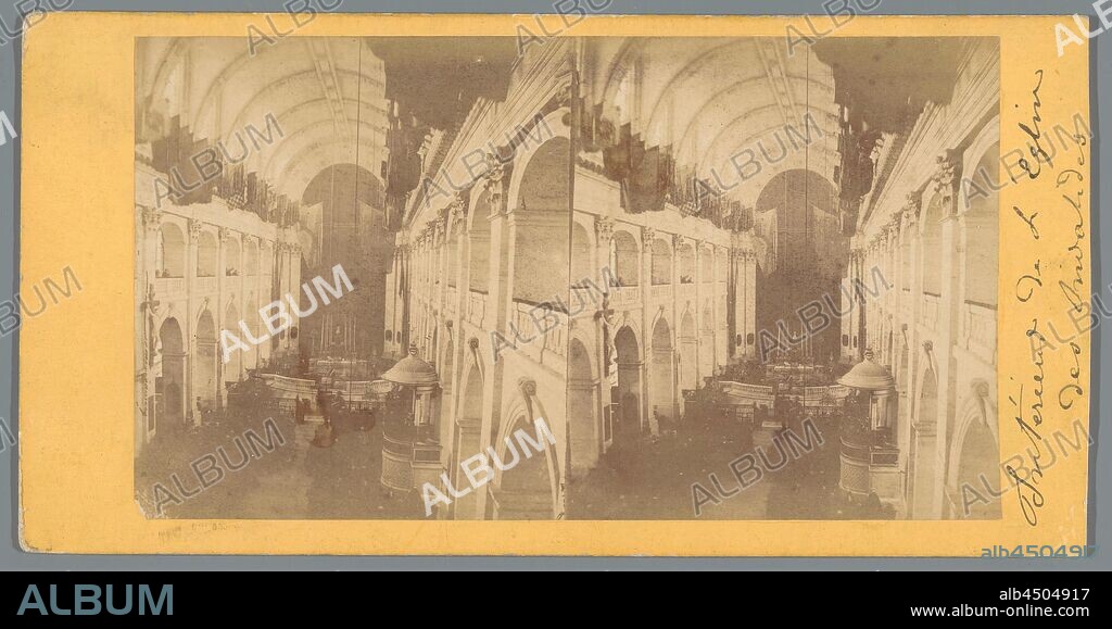 Interior of the Cathedral of Saint-Louis-des-Invalides in Paris, Interior of L'Eglise des Invalides (title on object), interior of church, Cathedral of Saint-Louis -des-Invalides, anonymous, Cathédrale de Saint-Louis-des-Invalides, c. 1850 - c. 1880, photographic paper, cardboard, albumen print, h 85 mm × w 170 mm.