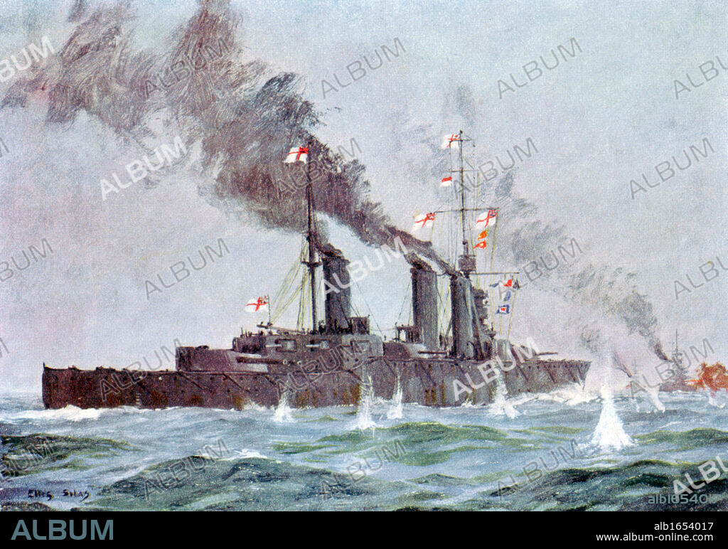 Battle of Jutland 31 May - 1 June 1916 (also called Battle of the Skagerrak) British fleet under Jellicoe saw off German fleet under Scheer but battle not fully joined. Battle cruiser 'HMS Lion' coming into action.