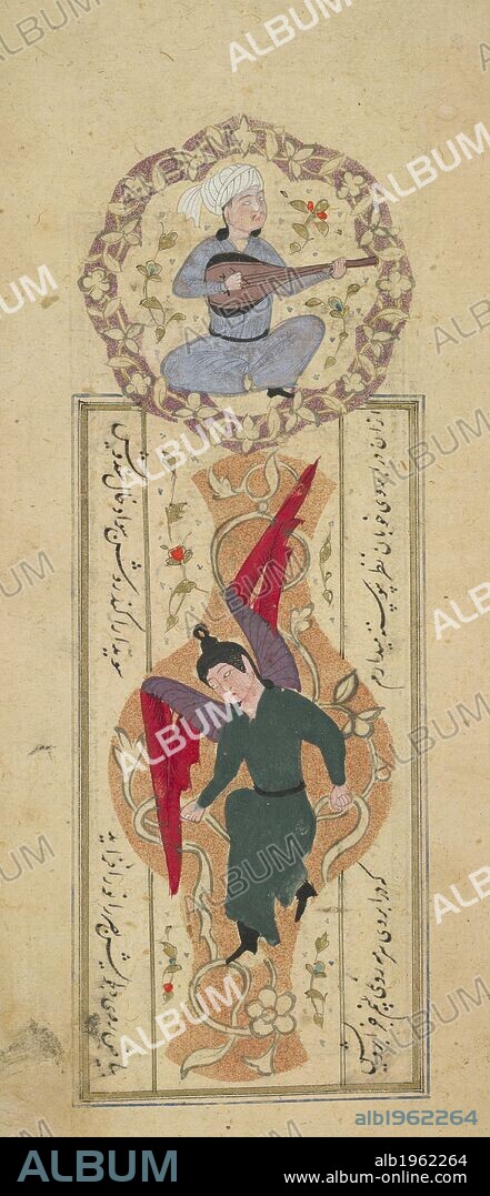 Angel and youth. Anthology of Poems. Iran, c.1470-1480. An angel below a seated youth. Miniature paintings from a fifteenth century anthology of poems by Sa'di and others.  Image taken from Anthology of Poems.  Originally published/produced in Iran, c.1470-1480. Source: Or. 13193, f.141. Language: Persian.