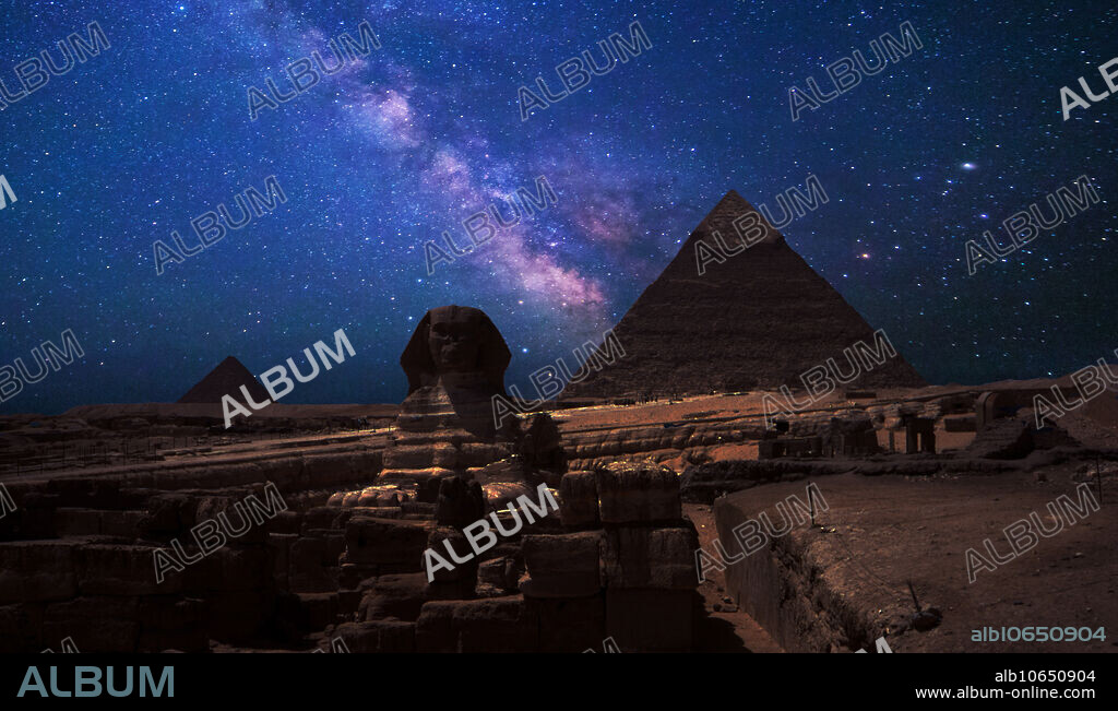 The Milky Way sets beyond the towering ancient form of The Great Pyramid of Giza near Cairo, Egypt.