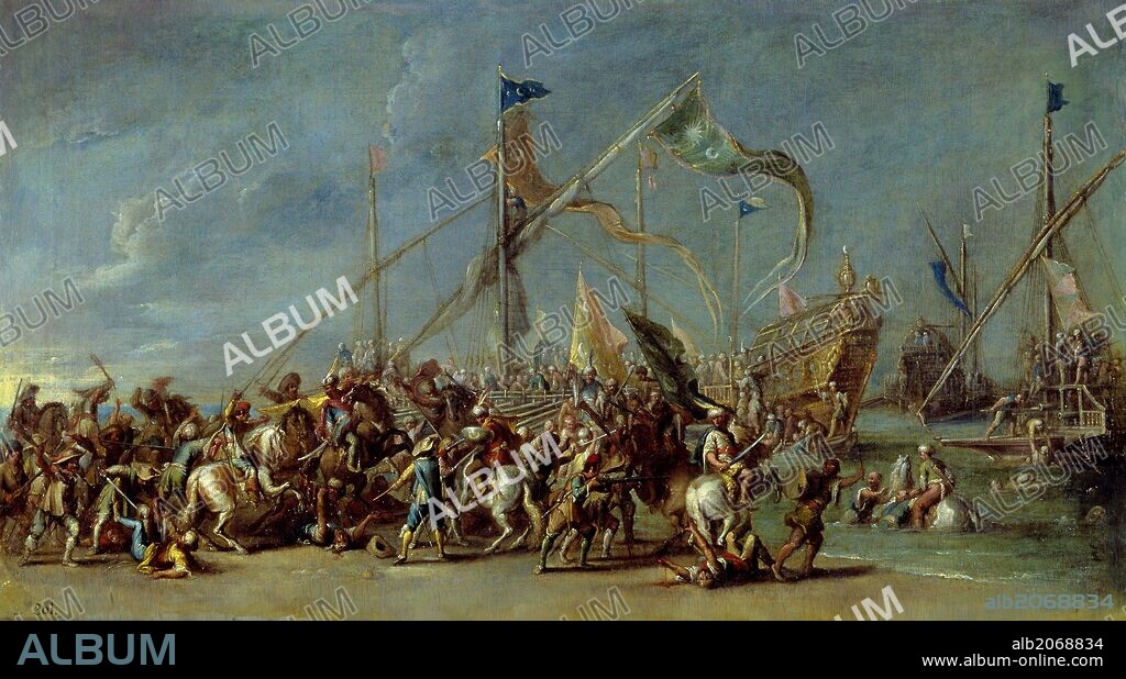 Cornelis de Wael / 'Landing and combat', 17th century, Flemish School, Oil on canvas, 62 cm x 110 cm, P01156.