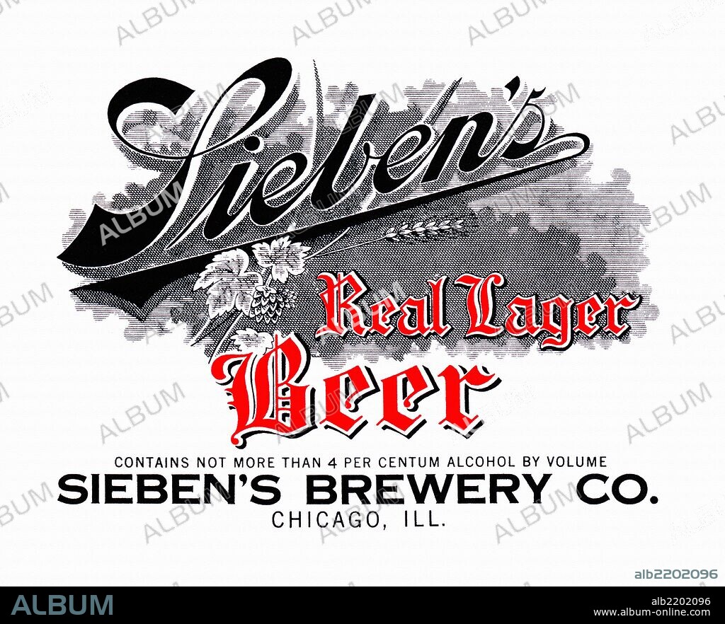A vintage Sieben's Real Lager Beer (Chicago, Illinois) label with hop leaves and barley stalks.