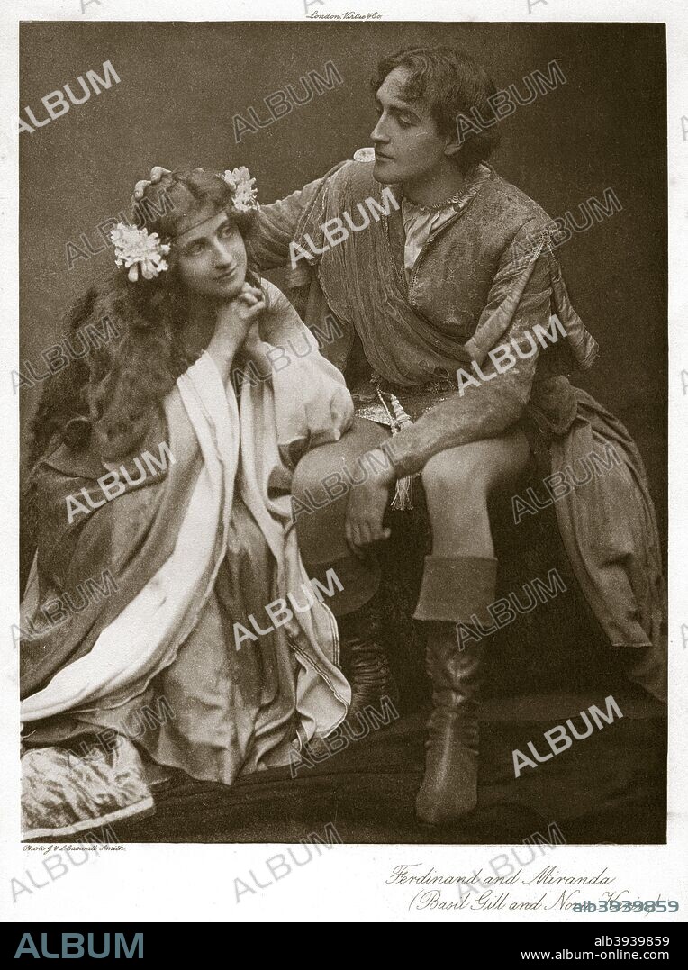 'Ferdinand and Miranda', c1900. Basil Gill as Ferdinand and Nora Kerin as Miranda in Shakespeare's The Tempest.